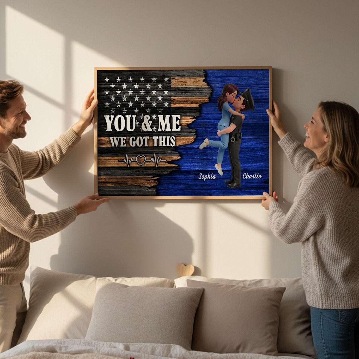 Proud Hero Couple Half Nation Flag - Personalized Poster - Valentine's Day Gift For Couple, For Him, For Her, Nurse, Police, Firefighter, Army