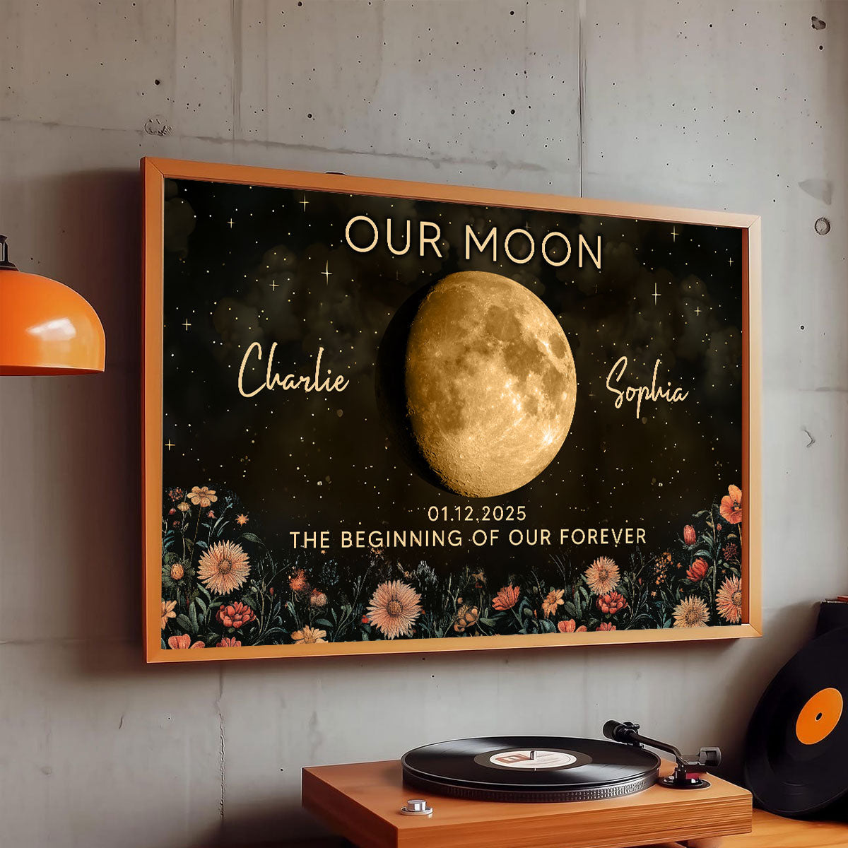 Night Sky Love Story Couple Custom Moon Phase Anniversary Date - Personalized Poster - Heartfelt Anniversary Gift, Valentine Gift, Wedding Gift For Couple