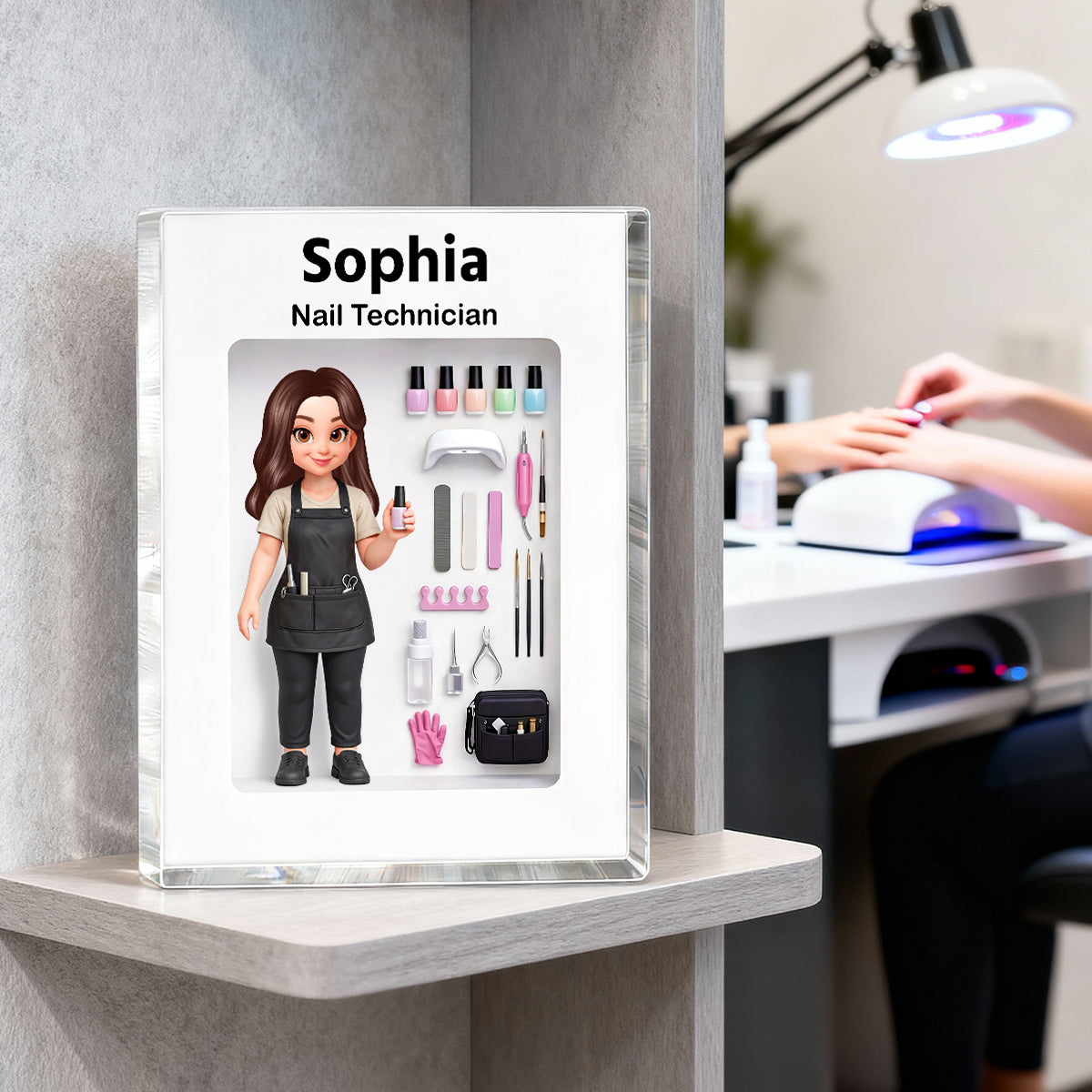 Nail Technician 3D Action Figure - Personalized Acrylic Block Plaque - Gift for Nail Technician