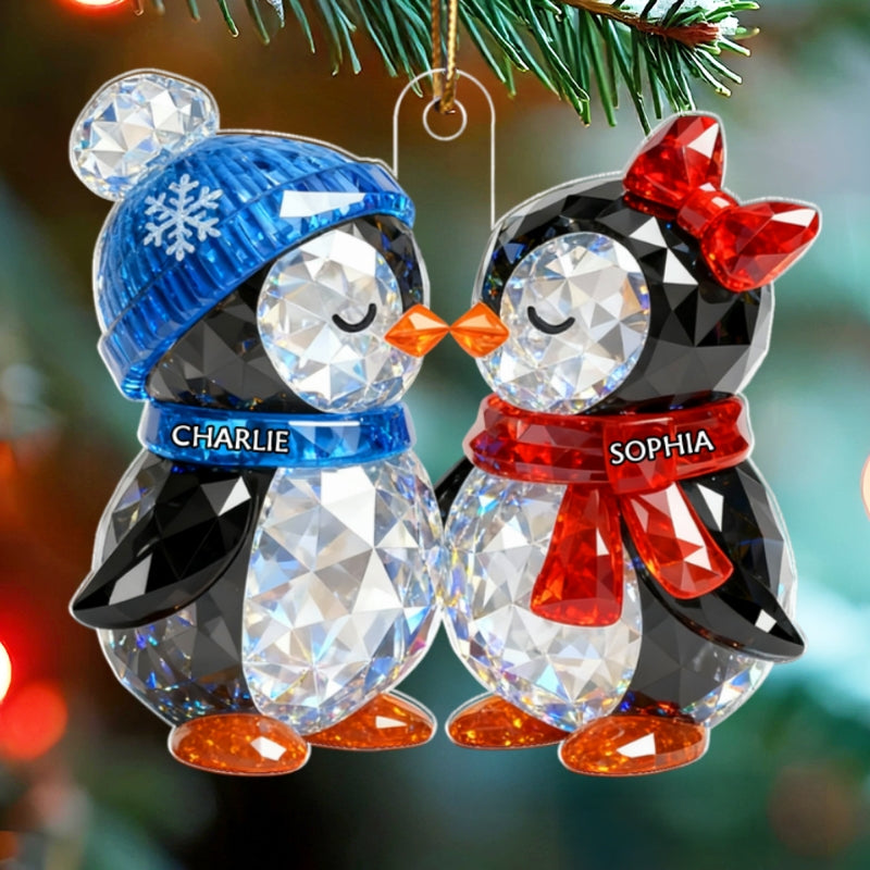 3D Crystal Effect Christmas Animal Couple - Personalized Acrylic Ornament - Heartwarming Christmas Gift for Couple