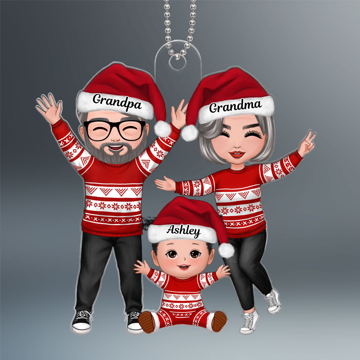 Christmas Happy Doll Grandma Grandpa With Granddaughter Grandson Personalized Circle Ornament