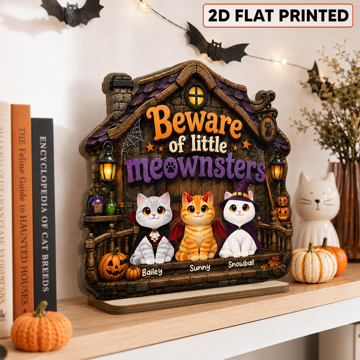 Spooky Halloween Beware of Little Meownsters Cats - Personalized 2-Layered Wooden Plaque - Halloween Gift For Cat Lovers, Halloween Decor