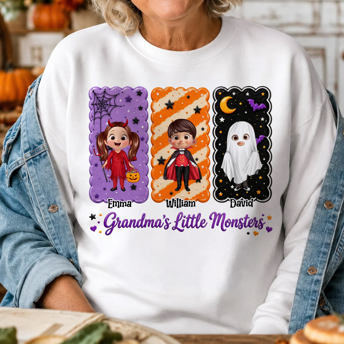 Grandma's Little Monsters Grandkids Halloween - Personalized Shirt - Halloween Gift, Gift For Grandma