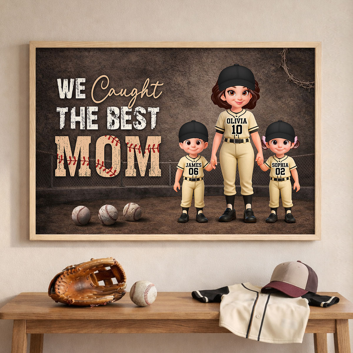 Baseball Field We Caught the Best Mom - Personalized Poster - Mother's Day Gift for Mom, Wife