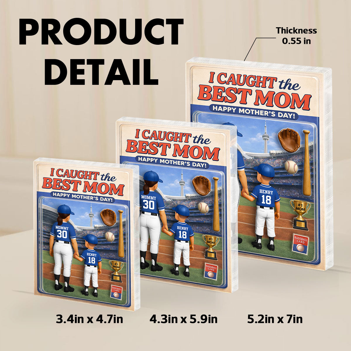 We Caught The Best Mom Action Figure - Personalized Acrylic Block Plaque - Gift For Baseball Mom, Gift For Wife