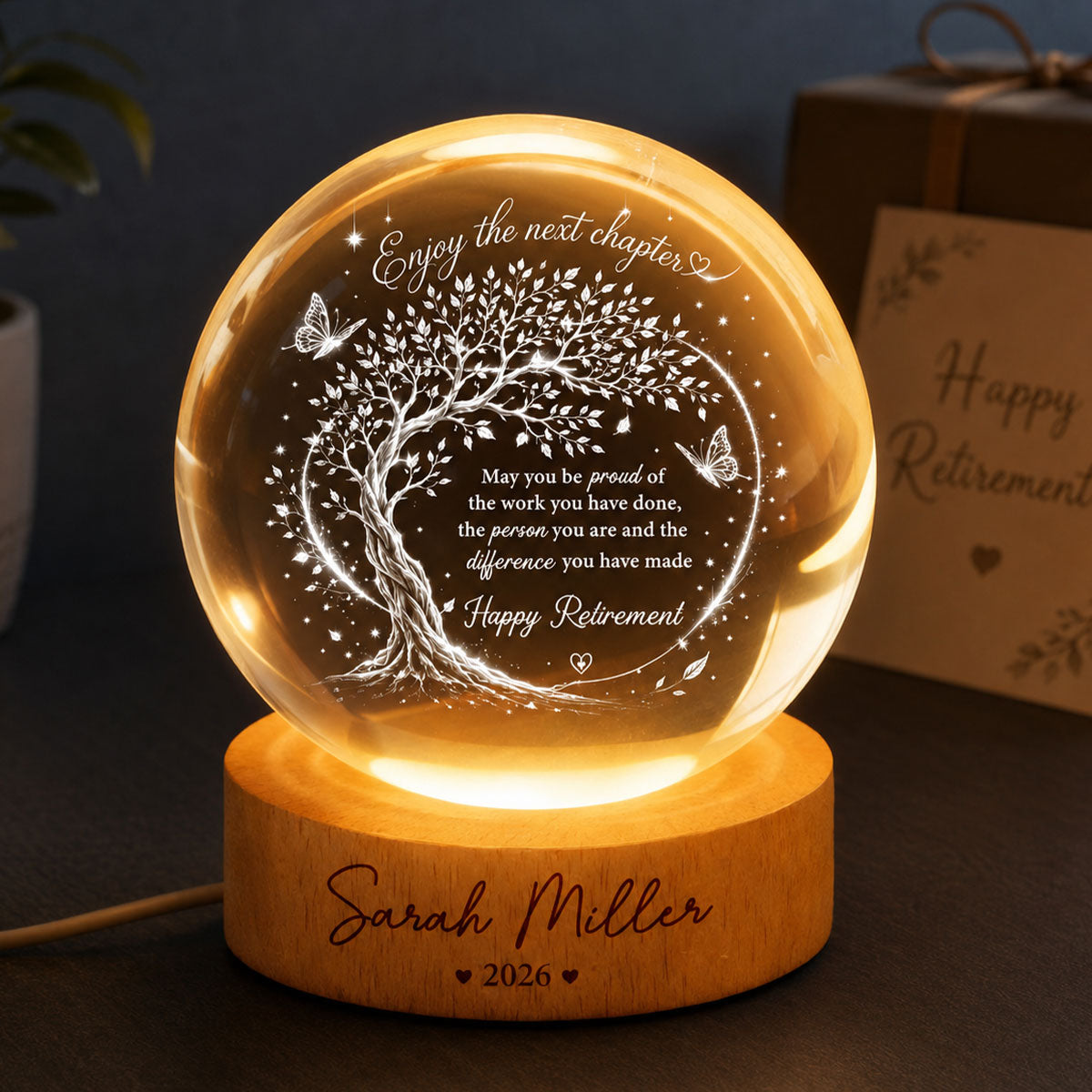 Tree of Life Enjoy the Next Chapter - Personalized Crystal Ball LED Night Light - Retirement Gift for Coworkers