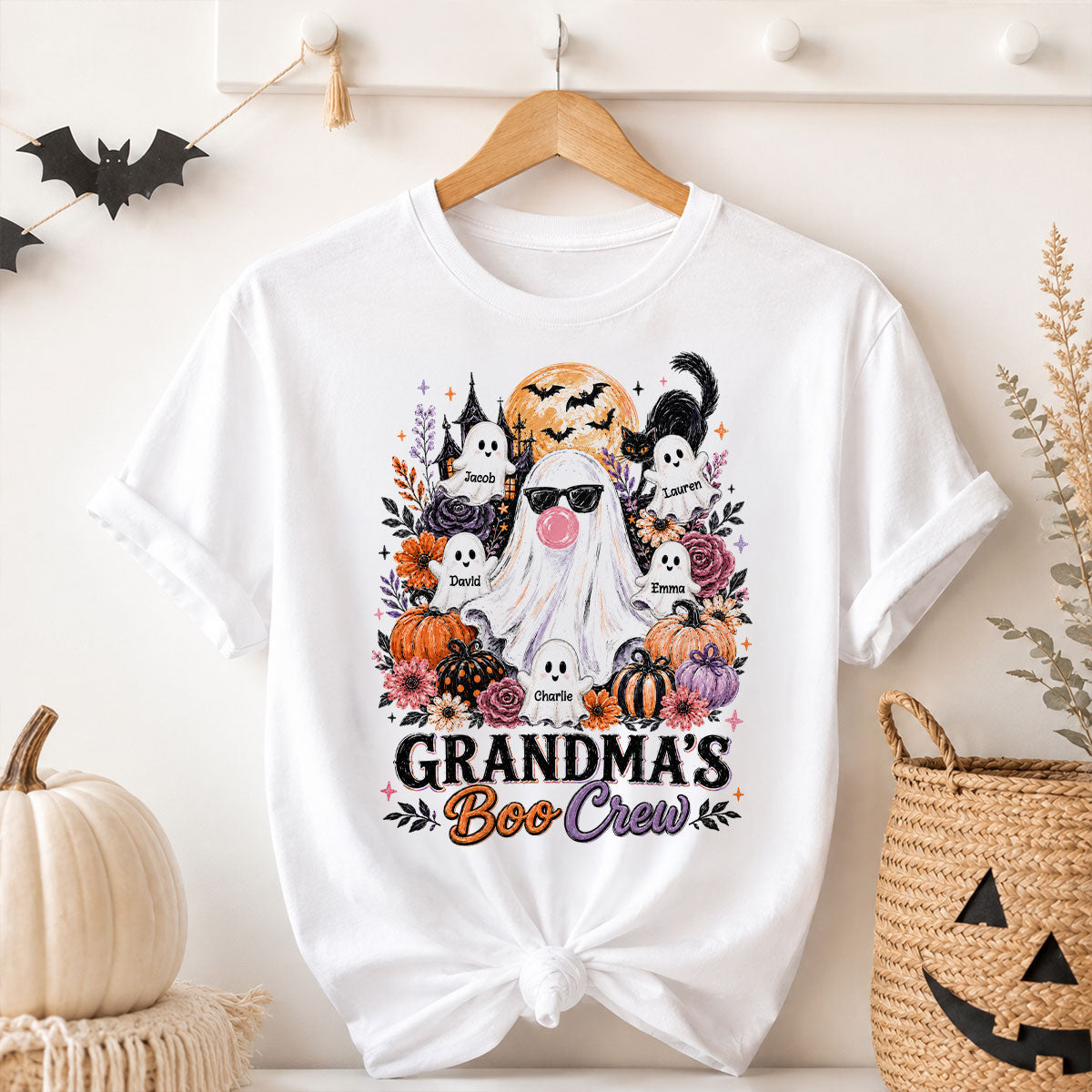 Grandma's Boo Crew Haunted House - Personalized Shirt - Trendy Halloween Tee for Grandma