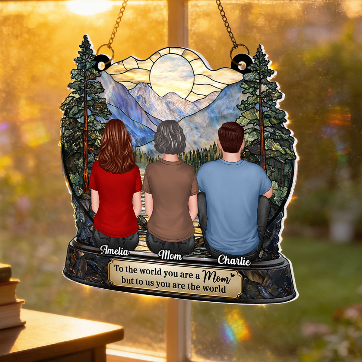 Mom to Us You Are the World - Personalized Acrylic Window Hanging Suncatcher - Heartfelt Mother's Day Gift for Mom, Wife