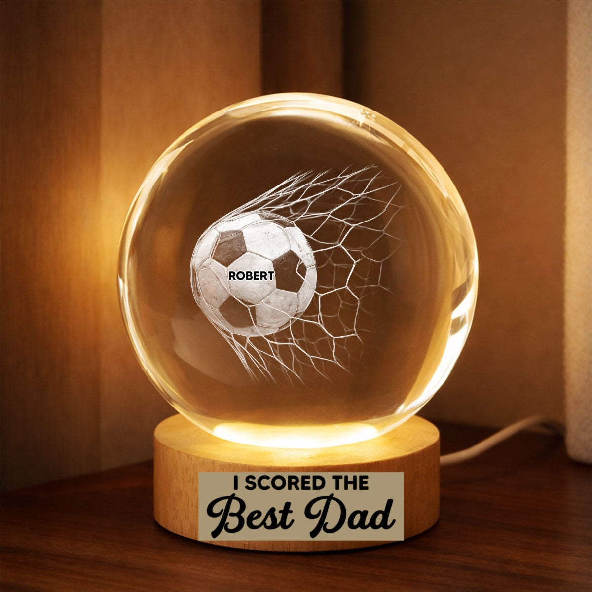 We Scored The Best Dad - Personalized Crystal Ball LED Night Light -  Gift For Sport Dad | Soccer, UK Football, Baseball, Basketball, American Football