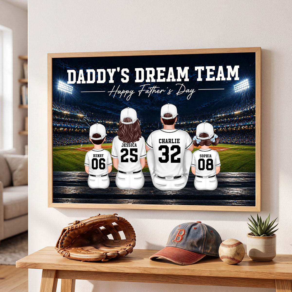 Baseball Friday Night Stadium Lights Daddy's Dream Team - Personalized Poster - Father's Day Gift For Baseball Dad, Husband