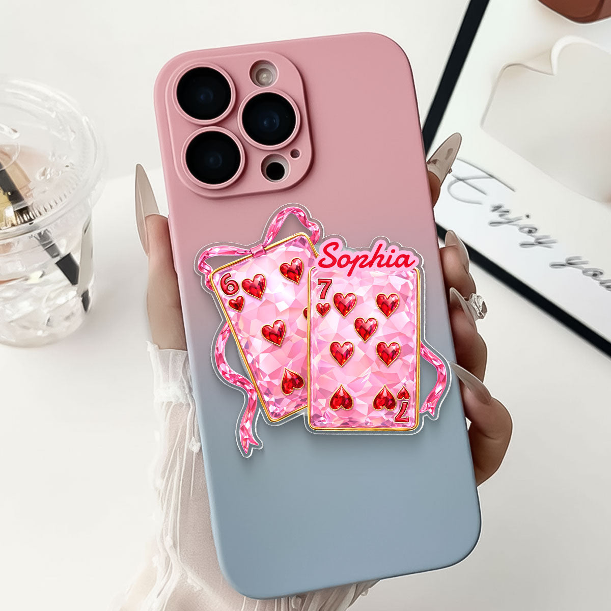 Playing Cards Valentine 6 7 Coquette - Personalized Acrylic Magnetic Phone Grip - Gift for Myself