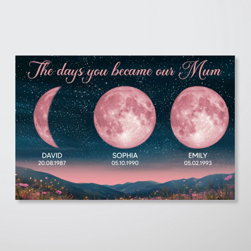 Pink Custom Moon Phase Birth Moon Beautiful Hill At Night - Personalised Poster