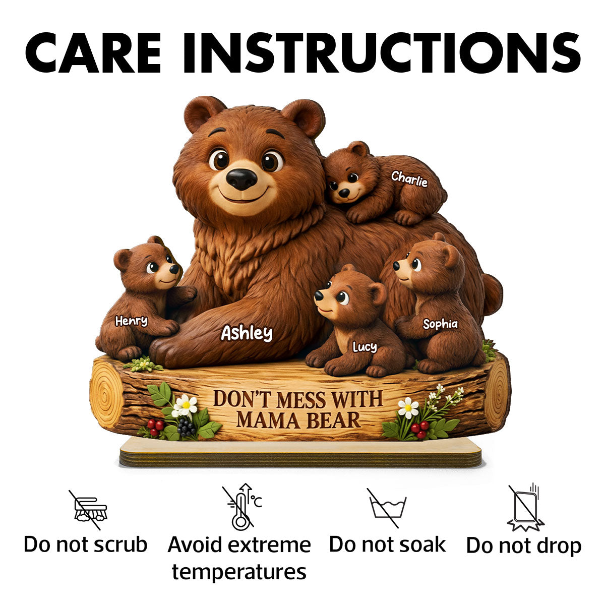 Don't Mess With Mama Bear - Personalized 2-Layered Wooden Plaque - Heartfelt Mother's Day Gift for Mom, Wife