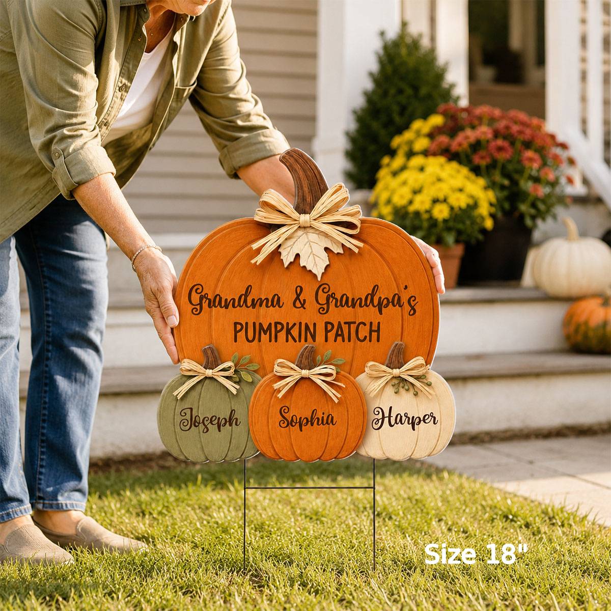 Cozy Rustic Fall Vibe Grandpa Grandma's Pumpkin Patch - Personalized Yard Sign - Fall Decor For Grandparents (Up to 20 Grandkids)