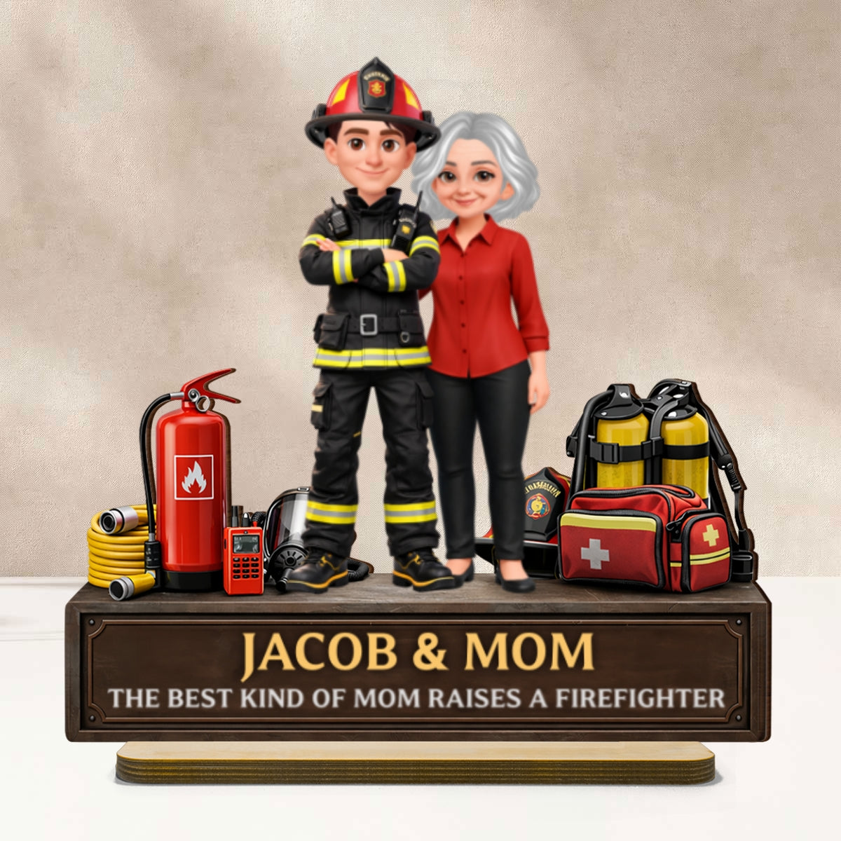 The Best Kind Of Mom Raises A Firefighter - Personalized 2-Layered Wooden Plaque - Heartfelt Gift For Firefighter Mom
