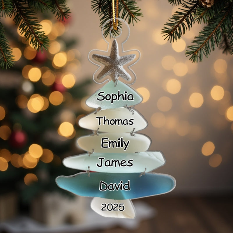 3D Sea Glass Effect Christmas Tree Family Names - Personalized Acrylic Ornament