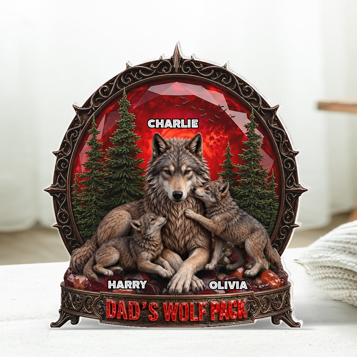 Papa's Wolf Pack - Personalized Acrylic Block Plaque -  Gift for Dad, Husband