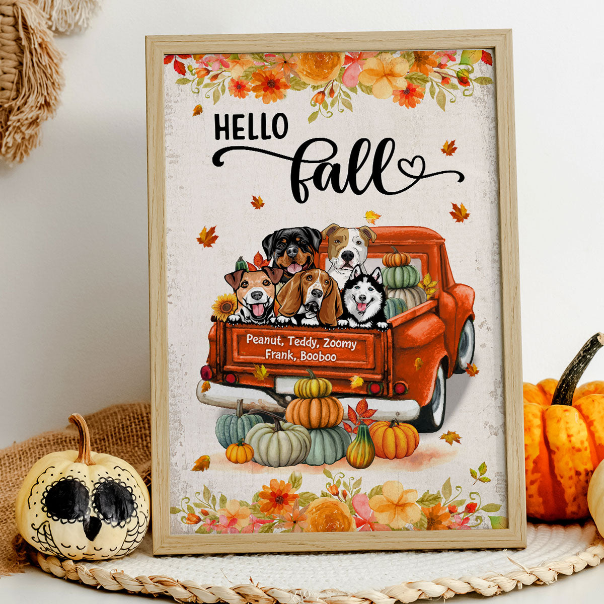 Hello Fall Dogs On Truck Personalized Poster
