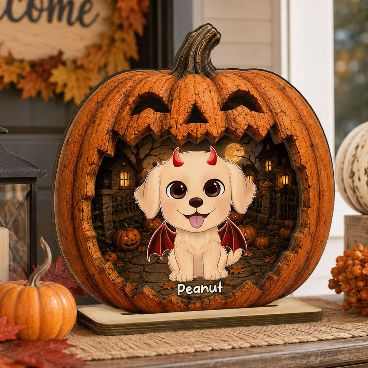 Spooky Halloween Pumpkin Dogs - Personalized 2-Layered Wooden Plaque - Halloween Decor For Dog Lovers