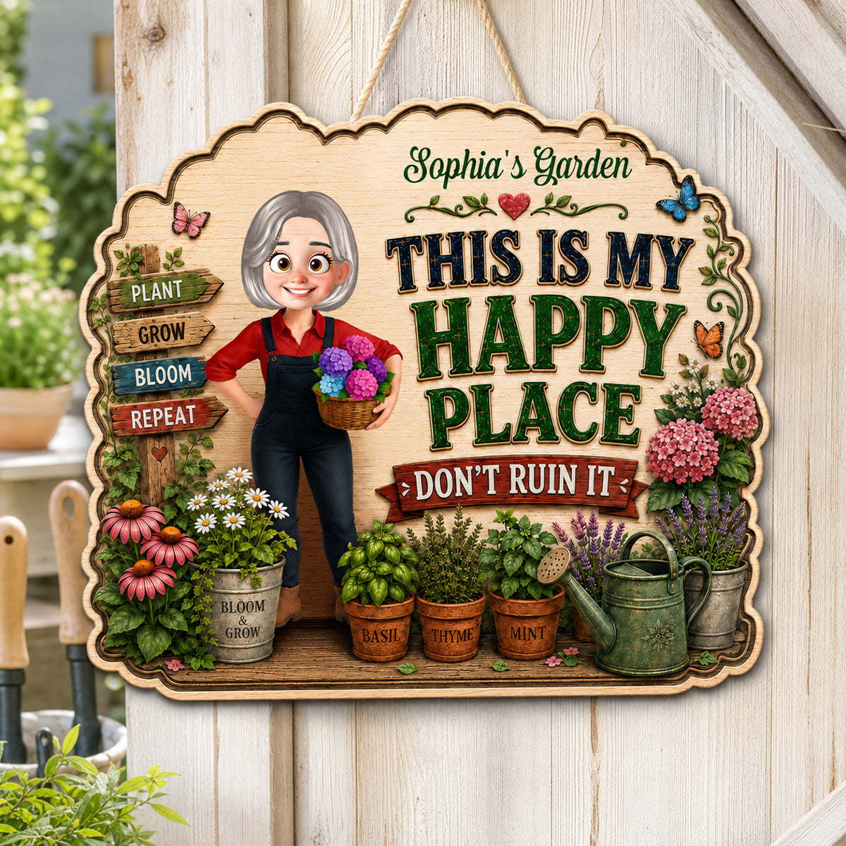 This Is My Happy Place Don't Ruin It Gardening Girl - Personalized Garden Wooden Sign - Home Garden Greenhouse Outdoor Decor