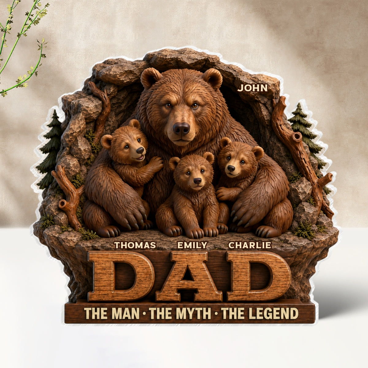 Papa Bear Dad The Man The Myth The Legend - Personalized Acrylic Block Plaque - Cool  Gift For Dad