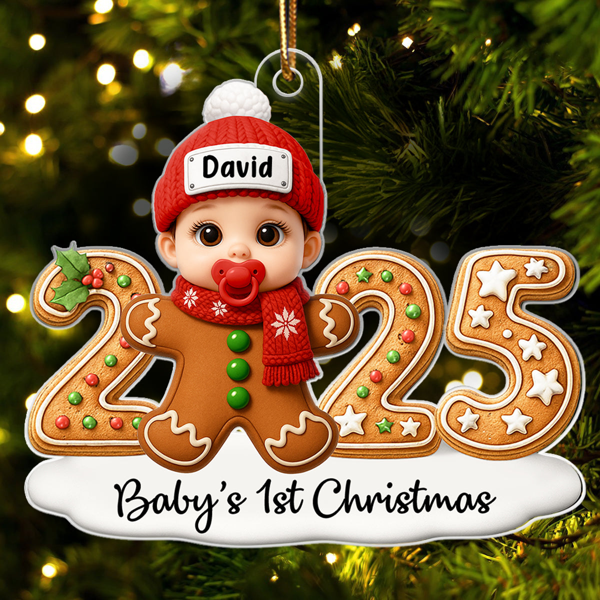 Baby Gingerbread First Christmas - Personalized Acrylic Ornament - Unique Christmas Gift For New Born, Baby