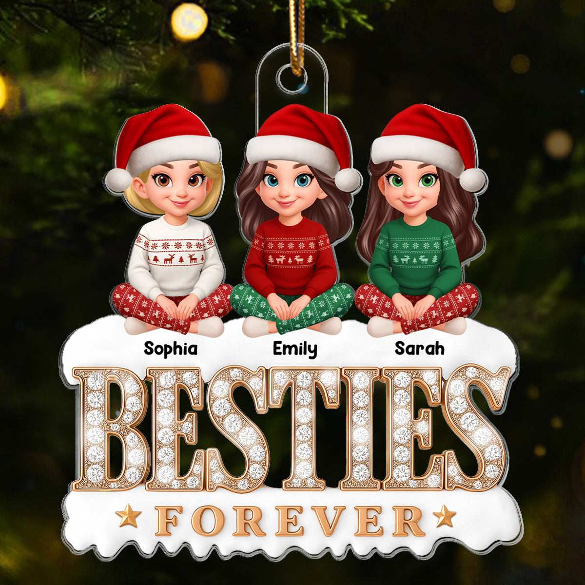 3D Shining Effect Beautiful Besties Forever - Personalized Acrylic Ornament - Gift For Best Friends