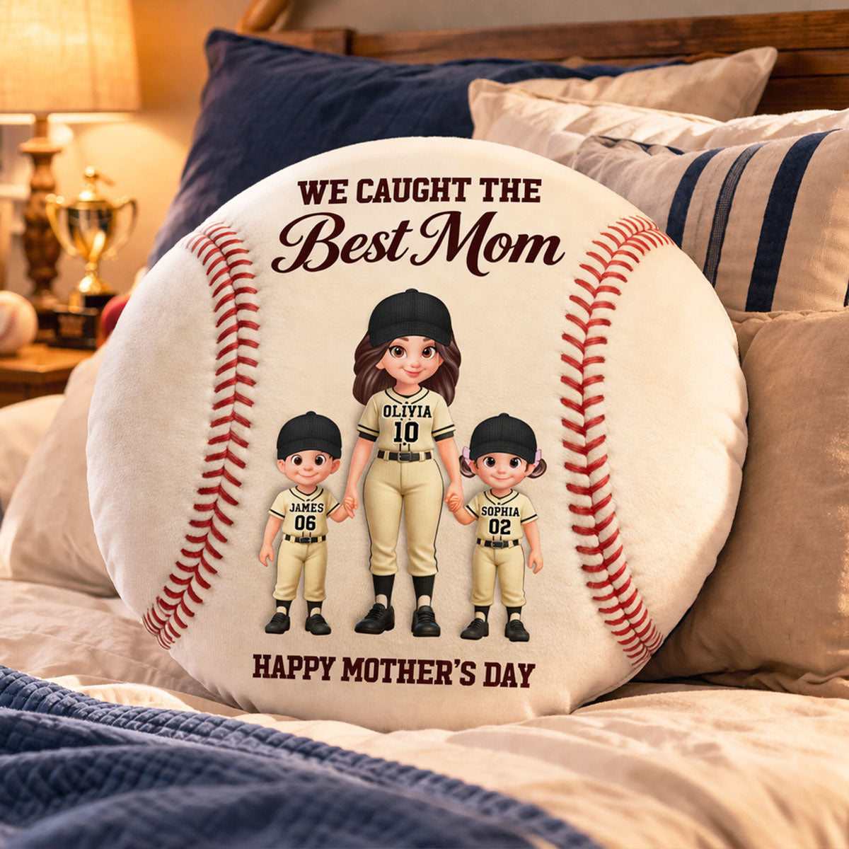 Baseball We Caught The Best Mom - Personalized Custom Shaped Pillow - Mother's Day Gift For Baseball Mom