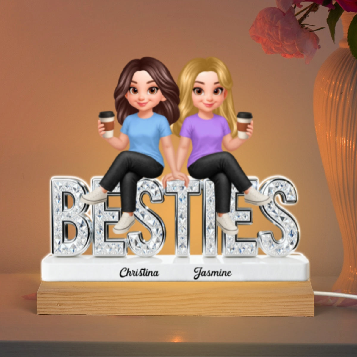 Beautiful Besties Forever - Personalized Acrylic Plaque LED Night Light - Gift For Best Friends