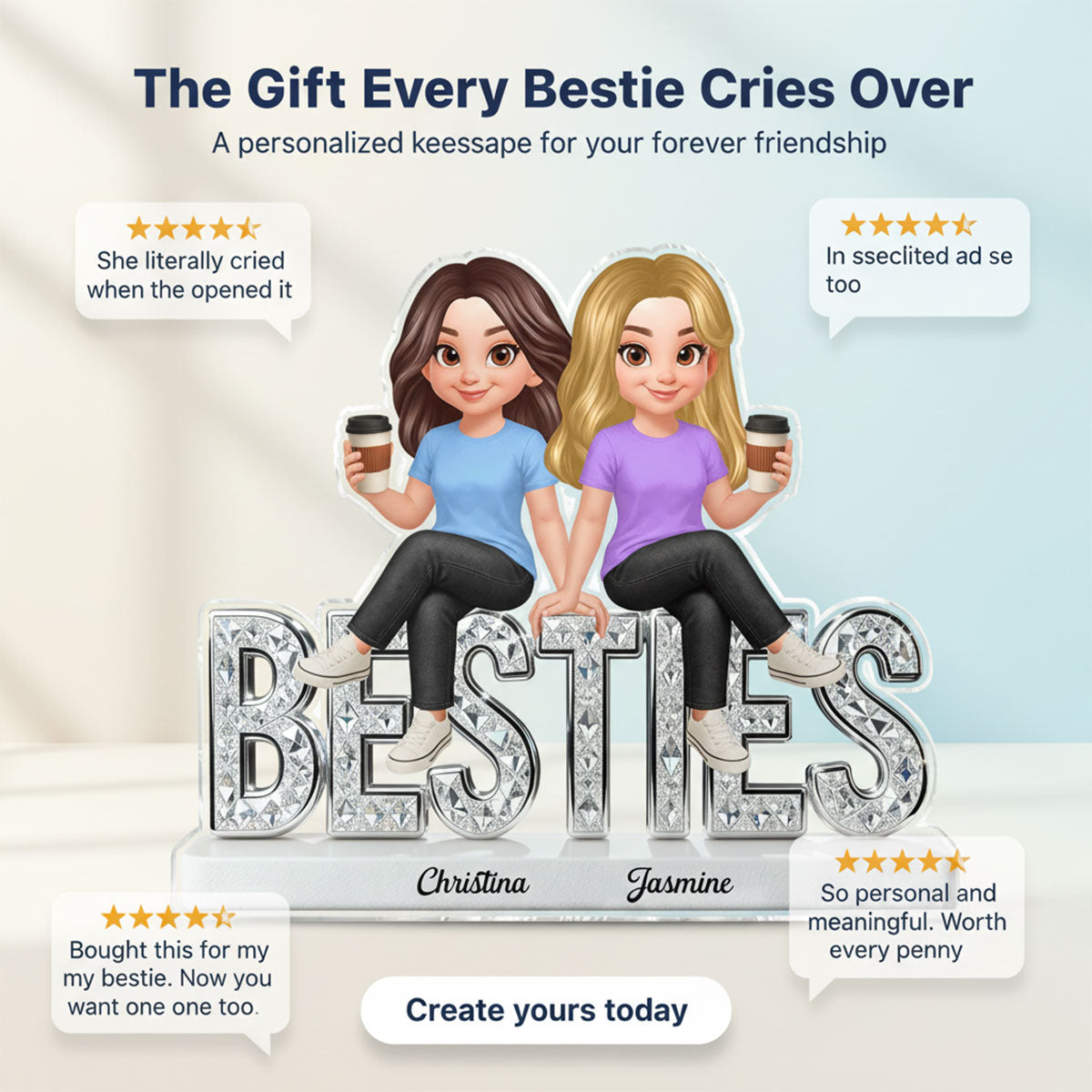 Beautiful Besties Forever - Personalized Acrylic Block Plaque - Gift For Best Friends
