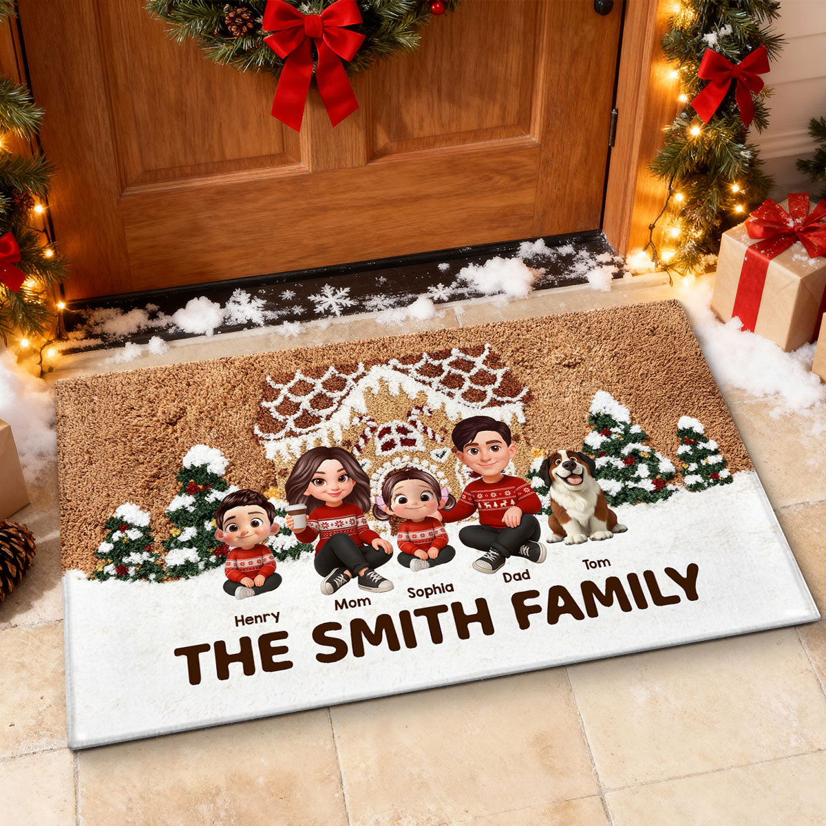 3D Effect Gingerbread House Family Christmas - Personalized Doormat