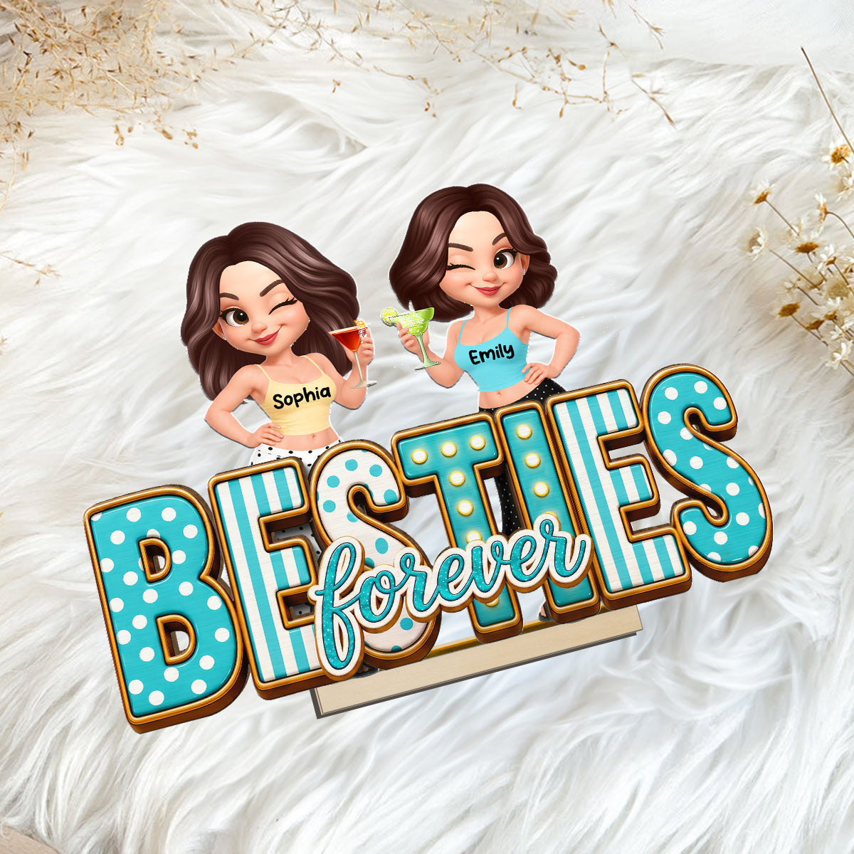 Besties Forever Trendy Girls - Personalized Wooden Plaque