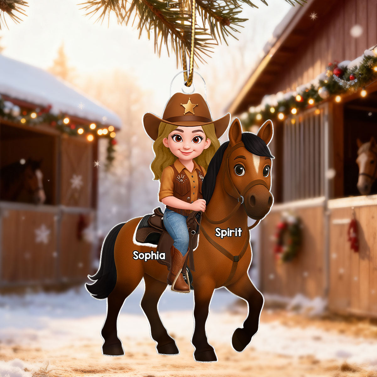 3D Effect Girl And Her Horse - Personalized Acrylic Ornament - Christmas Gift for Horse Lovers