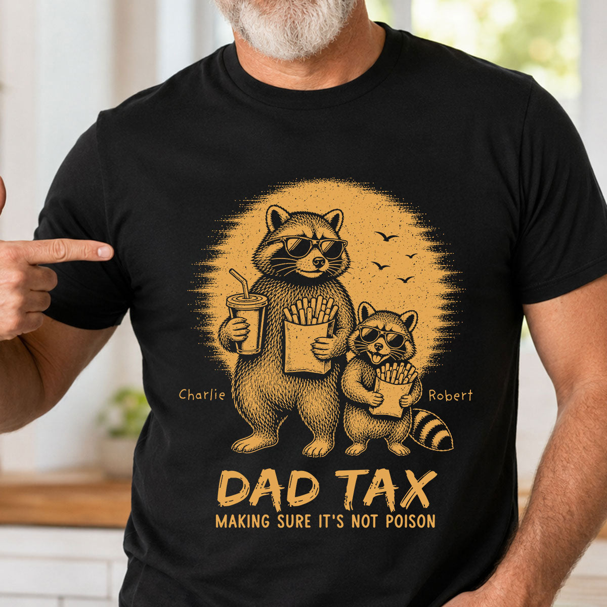 Retro Yellow Vintage Raccoon Dad Tax - Personalized Shirt - Funny Father's Day Gift For Dad, Husband