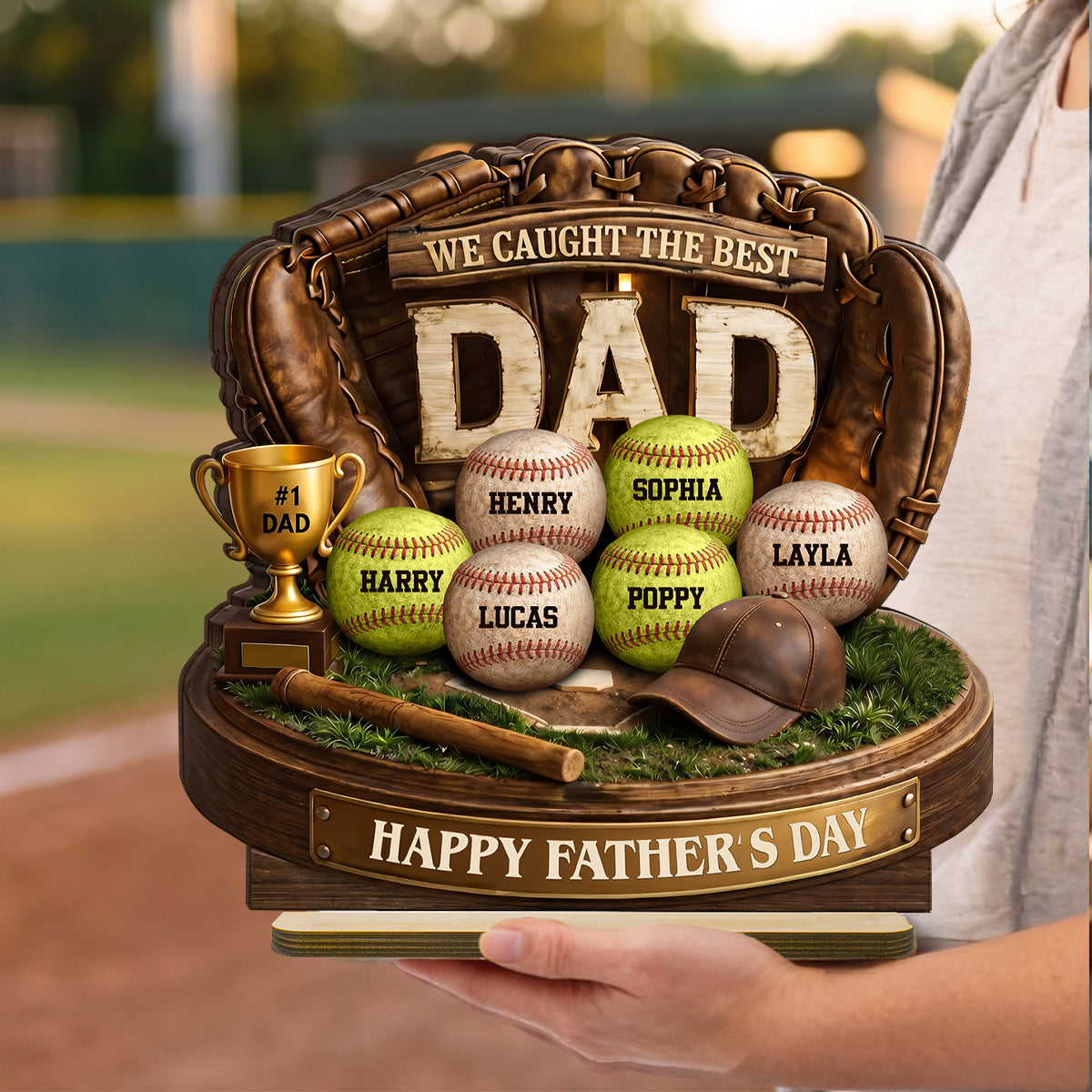 We Caught the Best Baseball Dad - Personalized 2-Layered Wooden Plaque -  Gift for Dad, Husband