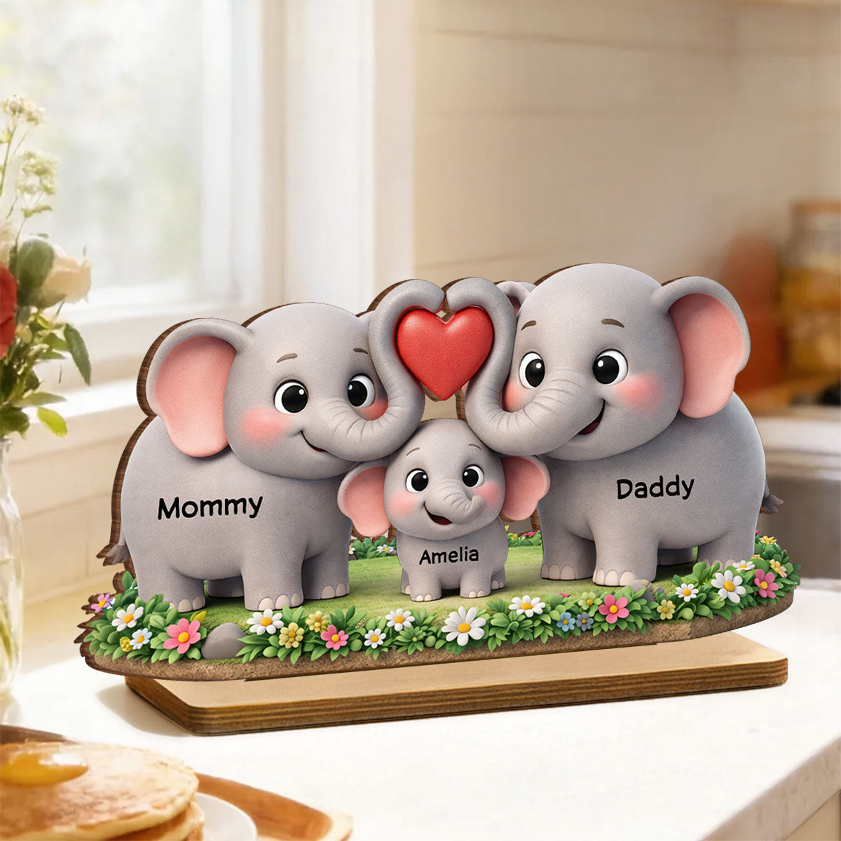 Elephant Mom Dad Family - Personalized 2-Layered Wooden Plaque - Heartfelt Mother's Day Gift for Mom