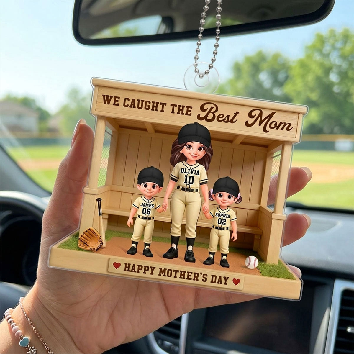 We Caught The Best Mom Baseball Dugout - Personalized Acrylic Car Hanger - Mother's Day Gift For Baseball Mom