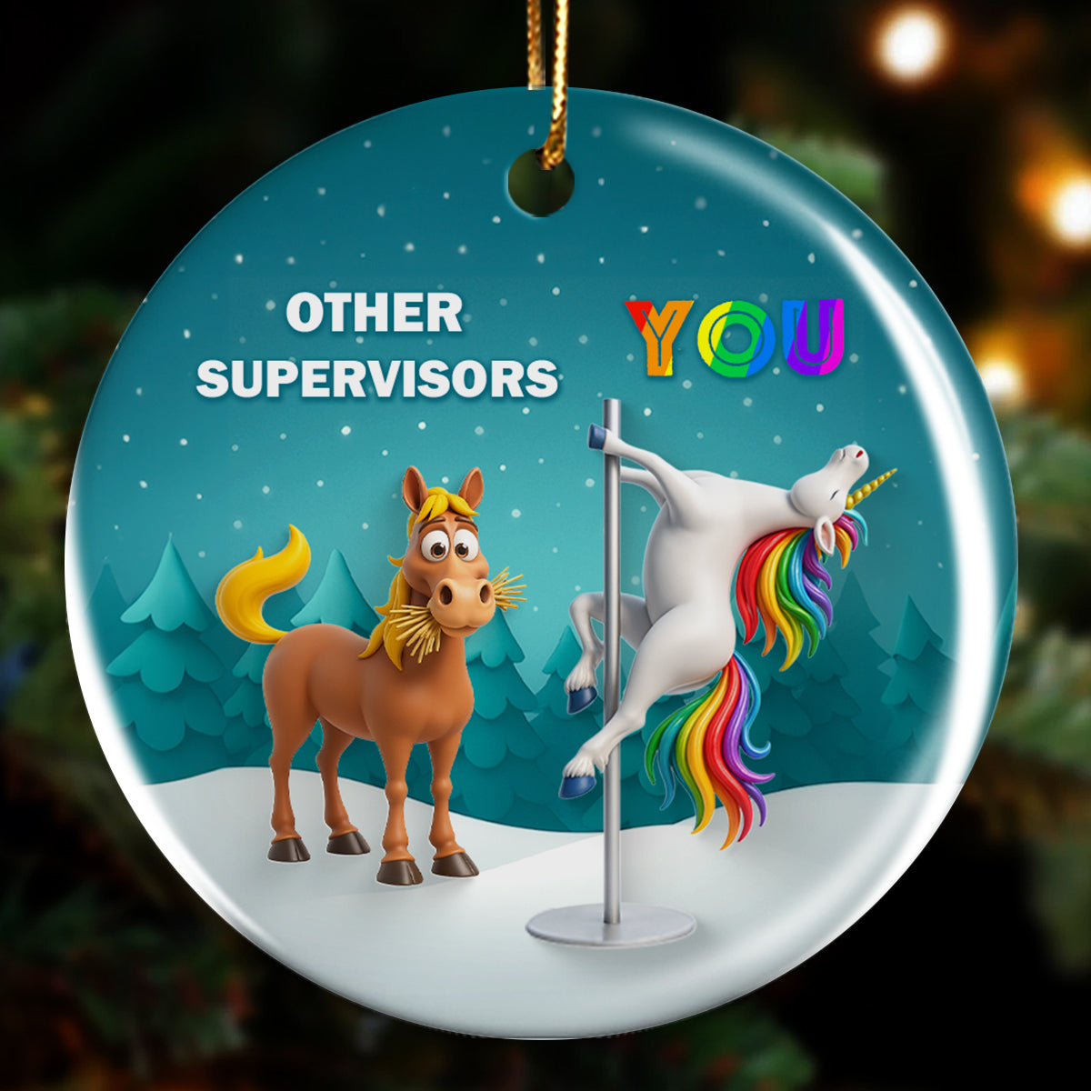 Funny Unicorn Coworker - Personalized Ceramic Ornament - Christmas Gift for Coworker, White Elephant