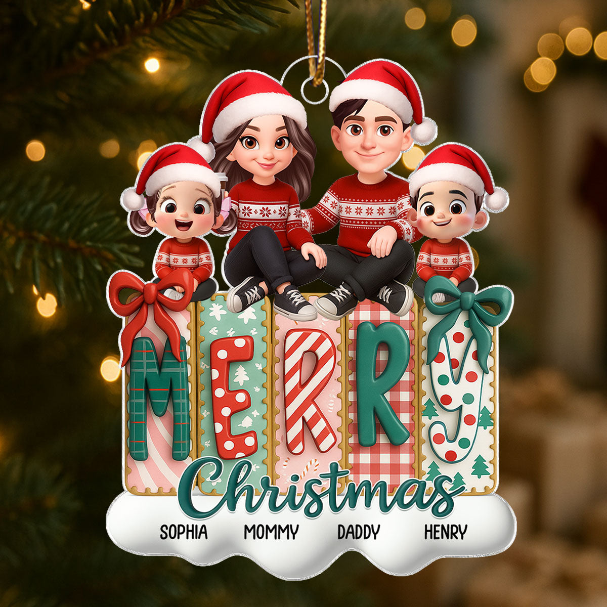 Merry Christmas Family - Personalized Acrylic Ornament - Christmas Gift For Family, for Wife, Husband