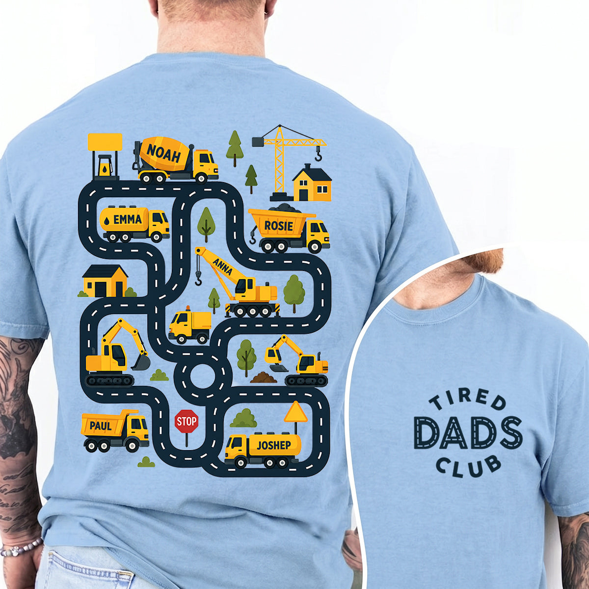 Tired Dads Club Construction Car Track Massage - Personalized Shirt - Funny Father's Day Gift For Dad, Husband