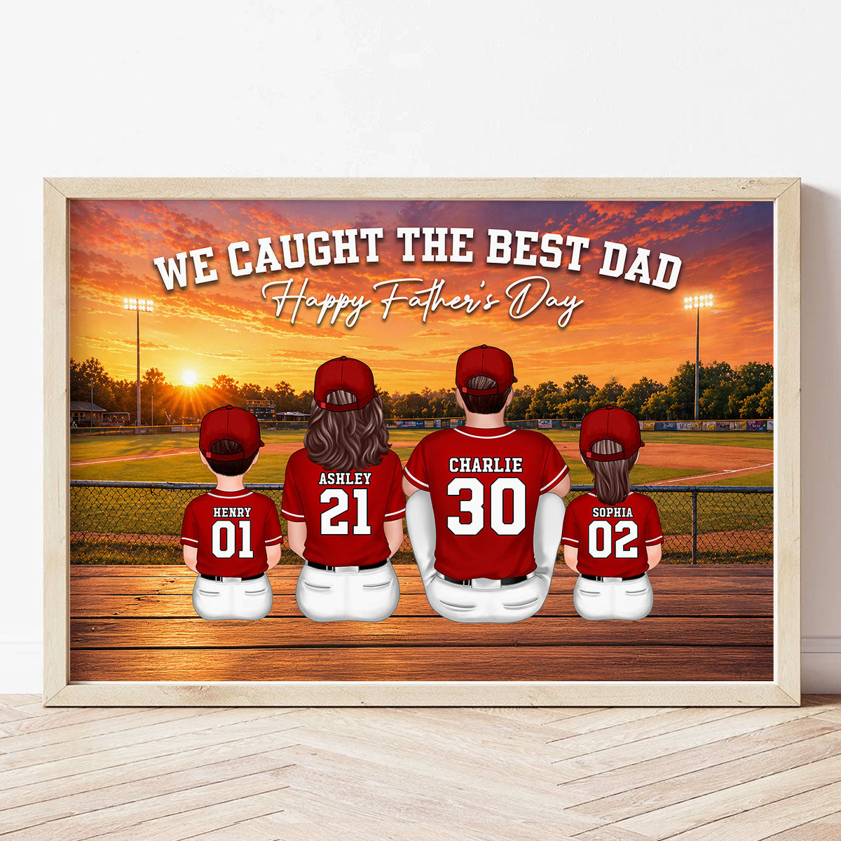 Baseball Bleachers Sunset We Caught The Best Dad - Personalized Poster - Father's Day Gift For Baseball Dad, Husband