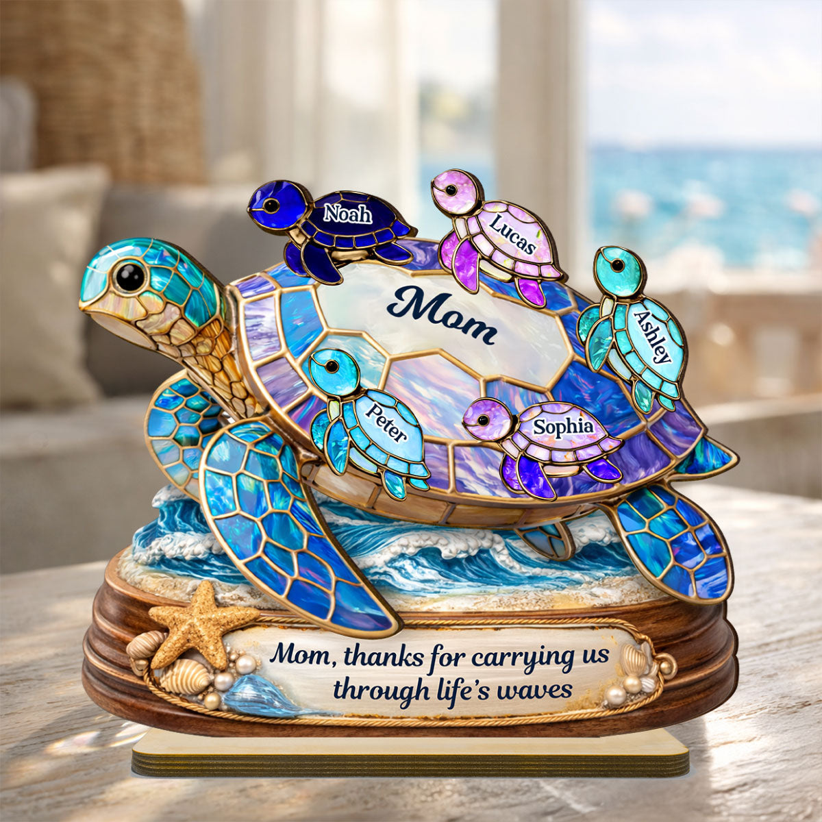 Thanks for Carrying us Through Life's Waves - Personalized 2-Layered Wooden Plaque - Heartfelt Mother's Day Gift for Mom, Wife