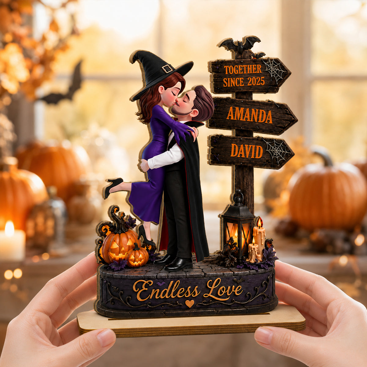 Endless Love Couple Halloween - Personalized 2-Layered Wooden Plaque - Halloween Decor Gift, Gift For Couple