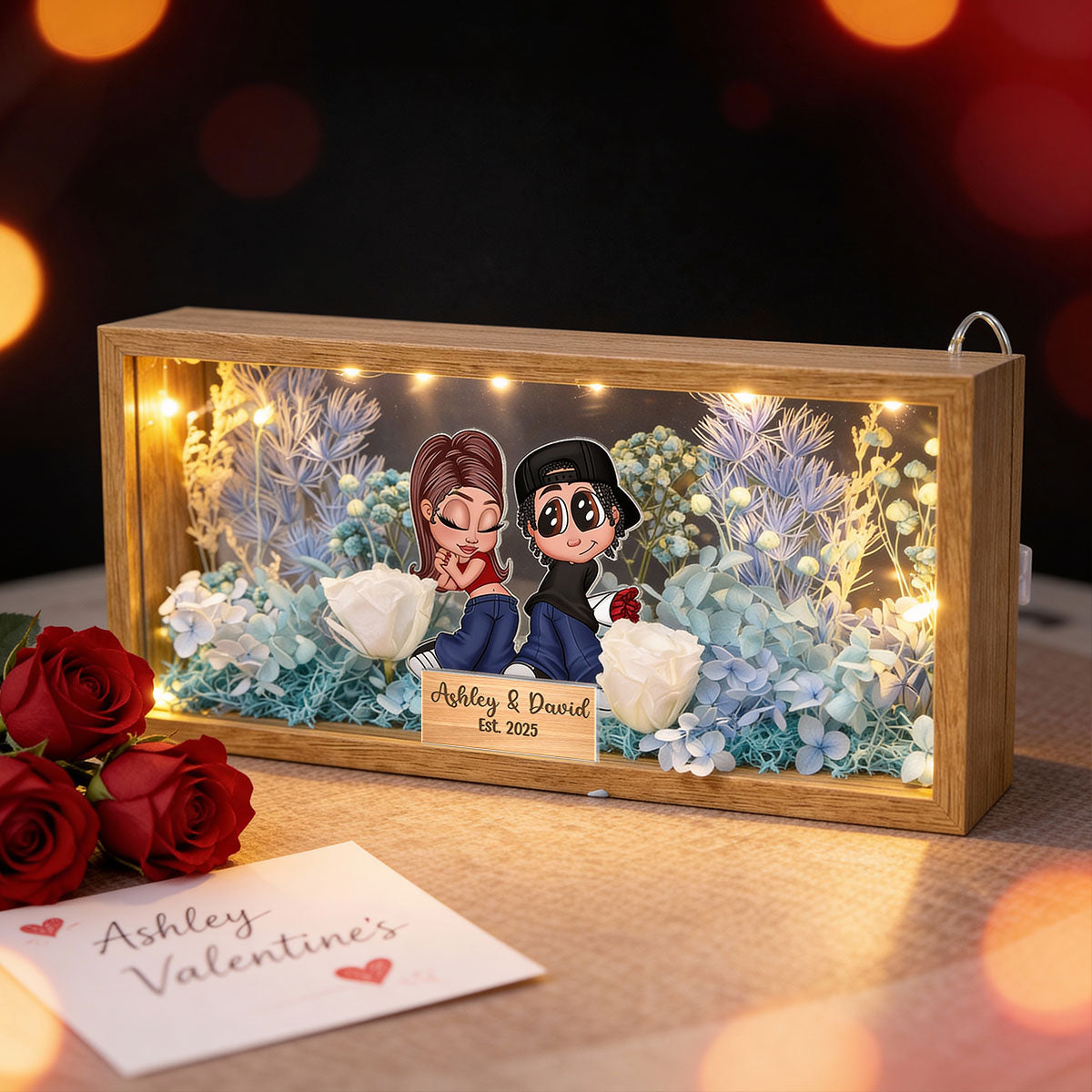 Eternal Love Y2K Couple - Personalized DIY Flower Shadow Box LED Night Light - Valentine's Day Gift, Anniversary Gift, Wedding Gift For Couple, For Him, For Her