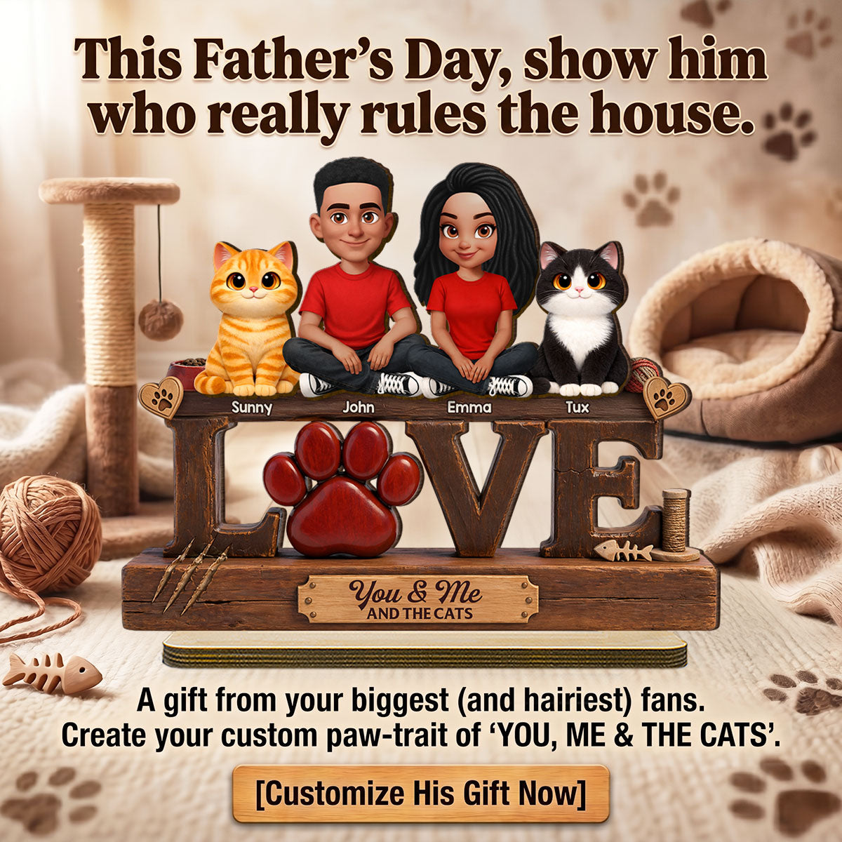 You & Me And The Cat - Personalized 2-Layered Wooden Plaque - Heartfelt  Gift For Cat Dad