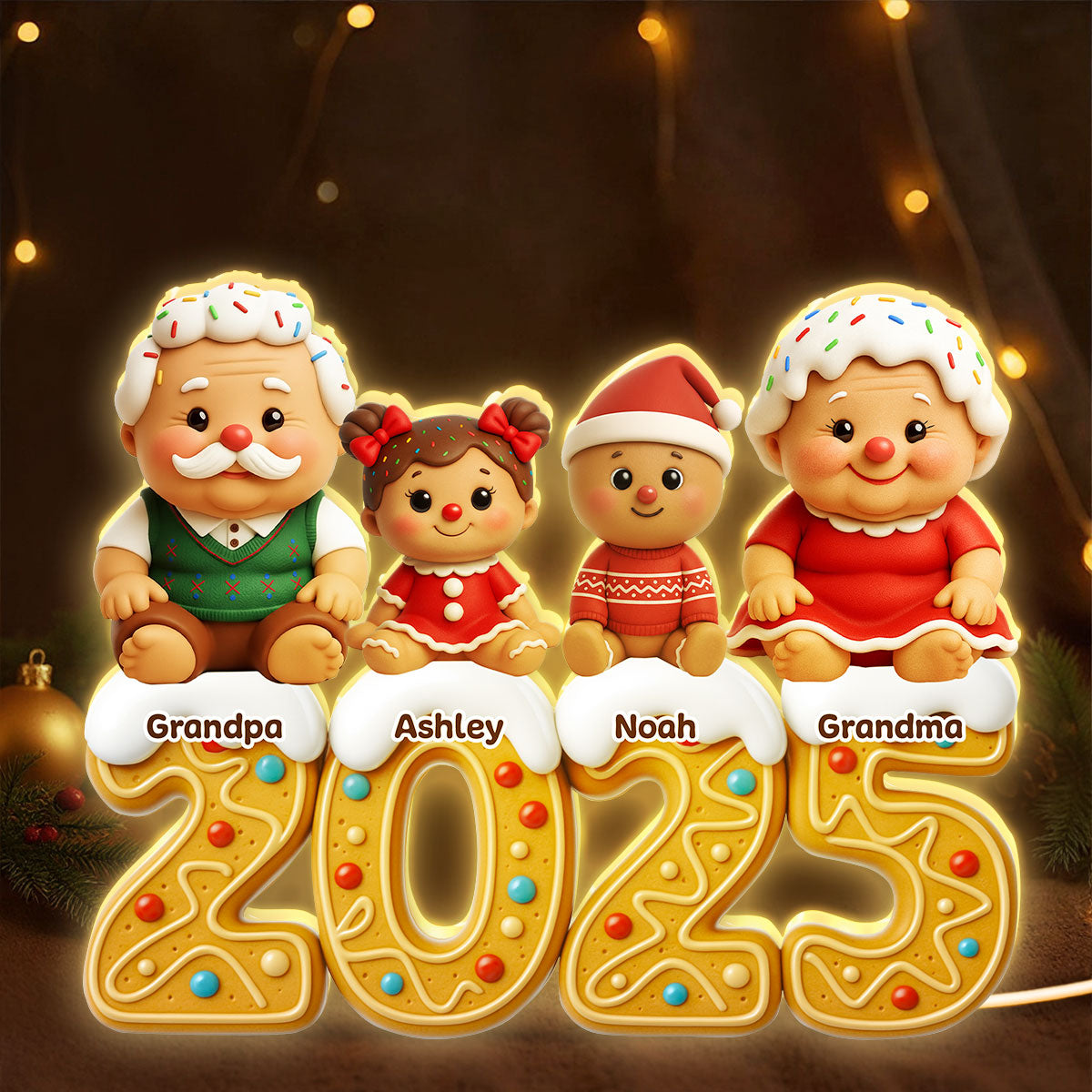 Gingerbread Family 2025 - Personalized Light Box - Festive Christmas Decor