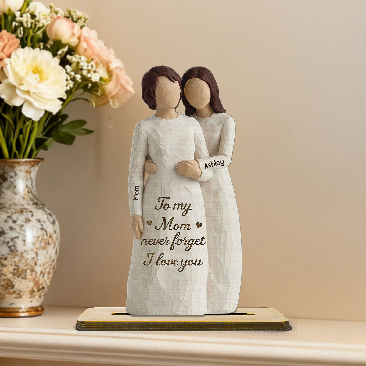 To Mom Never Forget I Love You 2D Flat - Personalized 2-Layered Wooden Plaque - Gift For Mom From Daughter