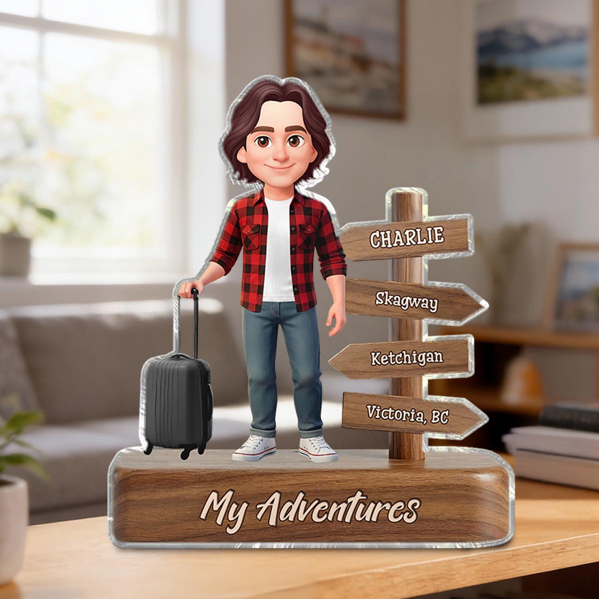 Man Woman Travel Adventures Traveling Destination 2D Flat - Personalized Acrylic Block Plaque - Gift for Travelers