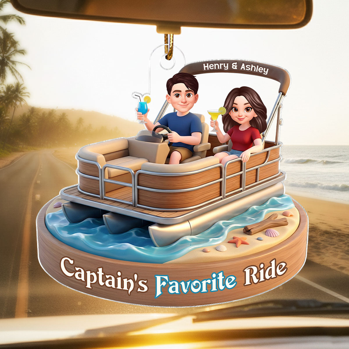 Husband and Wife Pontoon Captain's Favorite Ride - Personalized Acrylic Car Hanger - Gift for him, Gift for her