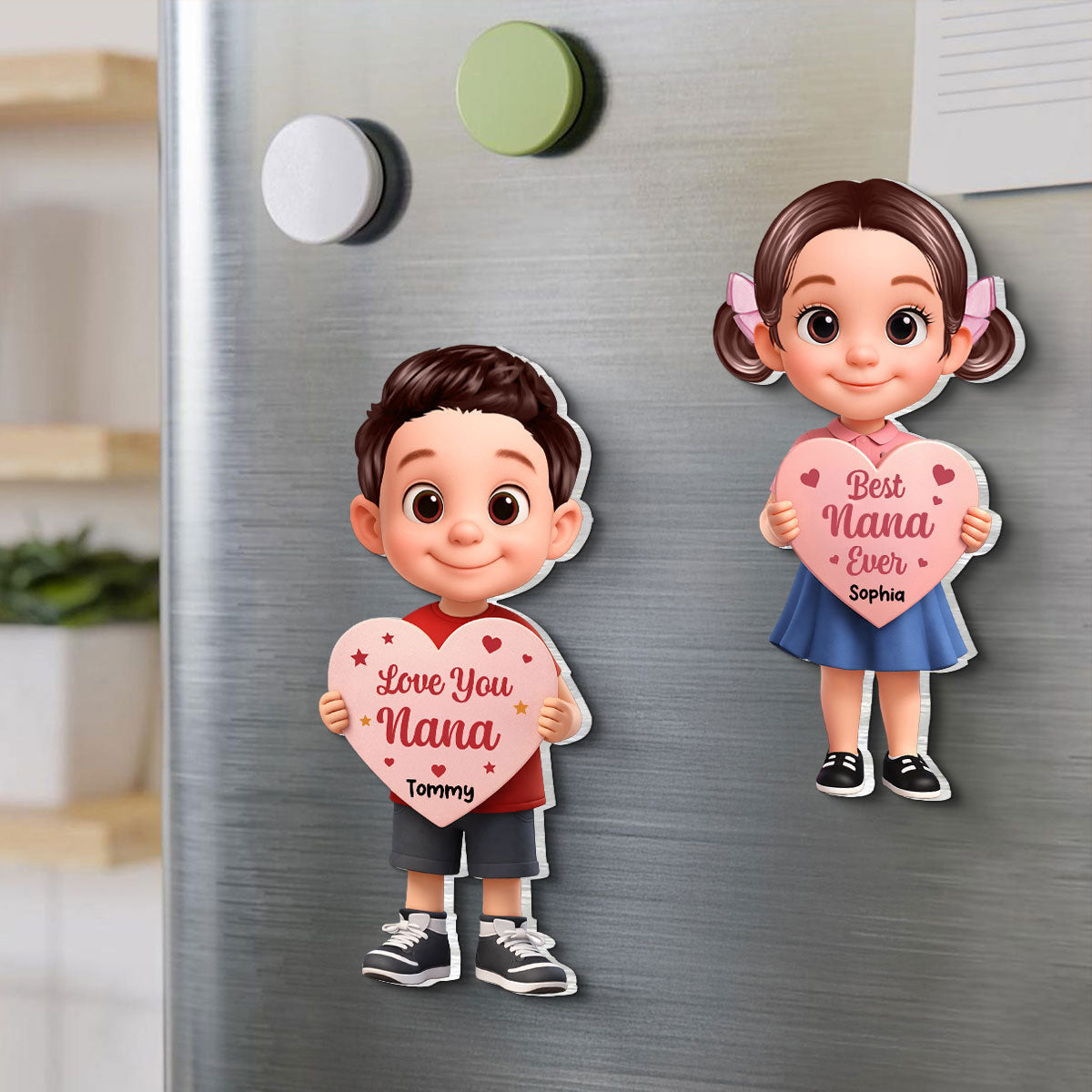 Kid Holding Heart - Personalized Acrylic Fridge Magnet - Mother's Day Gift for Grandma, Mom, Wife
